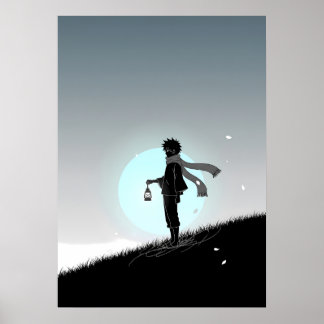 Minimalistisk Animepojke med Lykta Poster