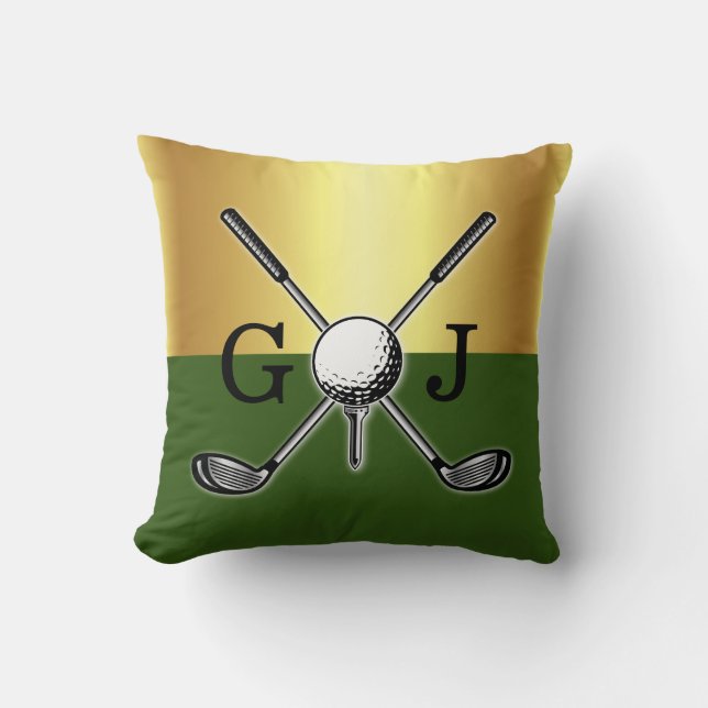 Minimalistisk Anpassad Elegant Golf Monogram Kudde (Framsida)
