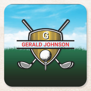 Minimalistisk Anpassad Elegant Golfmonogram Underlägg Papper Kvadrat