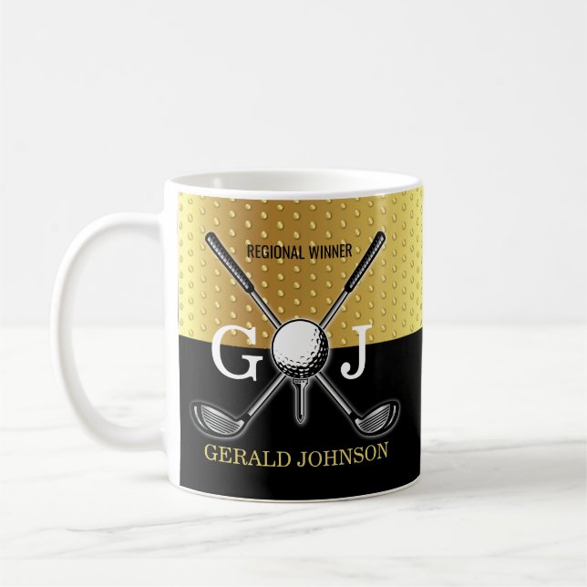 Minimalistisk anpassad elegant golfmonogramdesign kaffemugg (Vänster)