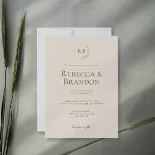 Minimalistisk anpassad monogram blomsterkrans neut inbjudningar