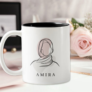Minimalistisk anpassad namn hijab linjekonst Tvåto Två-Tonad Mugg