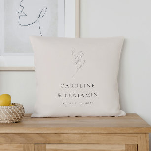 Minimalistisk Anpassningsbar av Ecru Blommigt Line Kudde