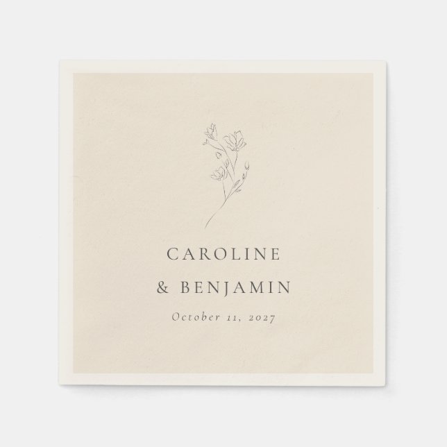 Minimalistisk Anpassningsbar av Ecru Blommigt Line Pappersservett (Framsidan)