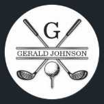 Minimalistisk Anpassningsbar av Elegant Golf Monog Runt Klistermärke<br><div class="desc">Eleganten Golf Monogram Design från Edward Eksi med minimal Anpassningsbar. Enkel modifiering av INITIALER och TEXTS efter dina behov.</div>