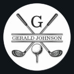 Minimalistisk Anpassningsbar av Elegant Golf Monog Runt Klistermärke<br><div class="desc">Eleganten Golf Monogram Design från Edward Eksi med minimal Anpassningsbar. Enkel modifiering av INITIALER och TEXTS efter dina behov.</div>