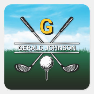 Minimalistisk Anpassningsbar Elegant Golf Monogram Fyrkantigt Klistermärke