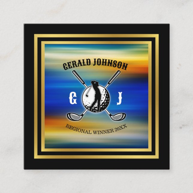 Minimalistisk Anpassningsbar Golf Monogram-design Fyrkantigt Visitkort (Framsida)