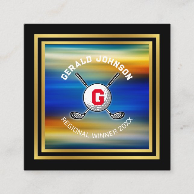 Minimalistisk Anpassningsbar Golf Monogram-design Fyrkantigt Visitkort (Framsida)