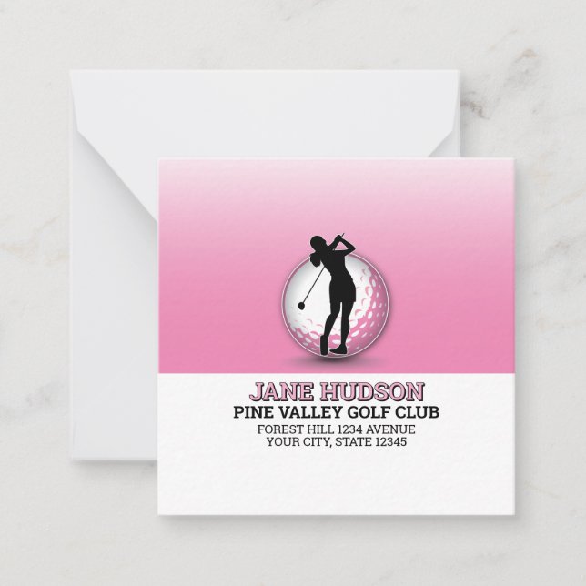 Minimalistisk Anpassningsbar Kvinnor Golfer Monogr Anteckningskort (Framsida)