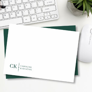 Minimalistisk Anpassningsbar, monogram Forest Grön Anteckningskort