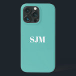 Minimalistisk Anpassningsbar monogram namn lätt te<br><div class="desc">Minimalistisk Anpassningsbar monogram namn light teal och vit iPhone 11 Fodral</div>