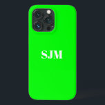 Minimalistisk Anpassningsbar monogram namn neon gr<br><div class="desc">Minimalistisk Anpassningsbar monogram namn neon grönt skärm och vit iPhone 11 Fodral</div>