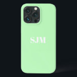 Minimalistisk Anpassningsbar, monogram namn-sjösku<br><div class="desc">Minimalistisk Anpassningsbar,  monogram namn-sjöskummint grönt och vit iPhone 11 Fodral</div>