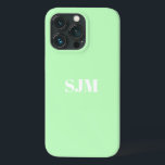 Minimalistisk Anpassningsbar, monogram namn-sjösku<br><div class="desc">Minimalistisk Anpassningsbar,  monogram namn-sjöskummint grönt och vit iPhone 11 Fodral</div>