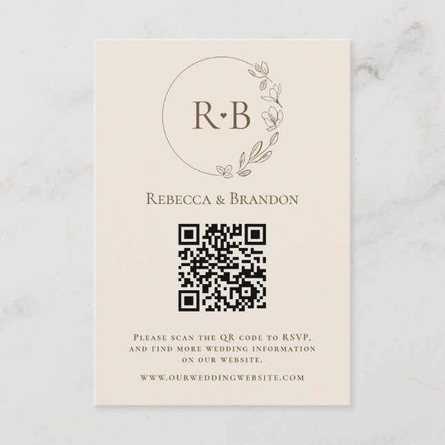 Minimalistisk Anpassningsbar Monogram Neutralt QR- Tilläggskort (Framsida)