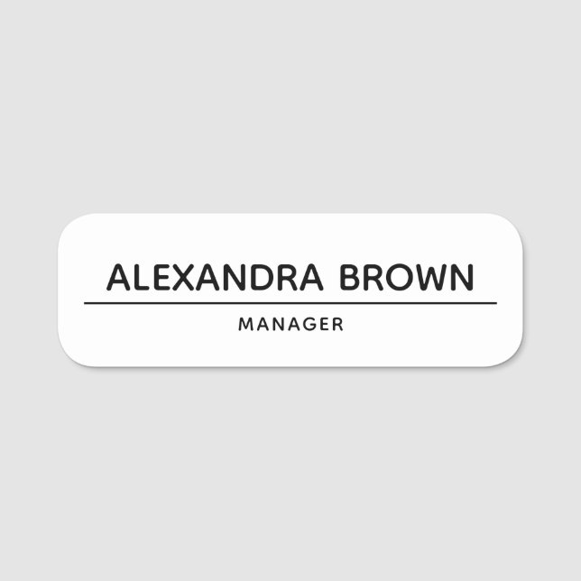 Minimalistisk Anpassningsbar Vita Namn bricka med  Namnbricka (Framsida)