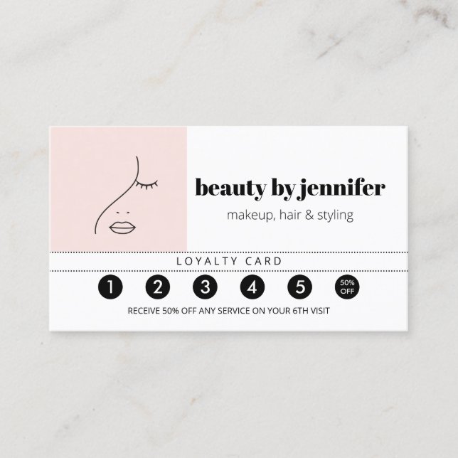 Minimalistisk Ansikte Beauty Logotyp Makeup Artist Visitkort (Framsida)