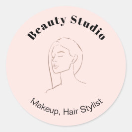Minimalistisk Ansikte Logotyp Hair Beauty Makeup R Runt Klistermärke