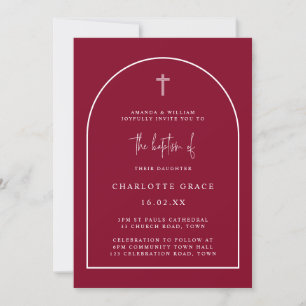 Minimalistisk aptism i Burgundy Modern Arch-skript Inbjudningar