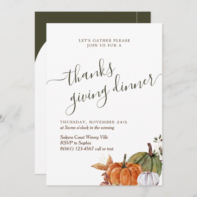 Minimalistisk Arch Photo Grönt Tack för Ge middag Inbjudningar (Fram/baksida)