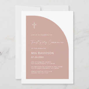 Minimalistisk Arch  Rosa First Heliga Communion Inbjudningar
