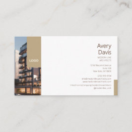 Minimalistisk arkitekt med byggnadsfoto och logoty visitkort