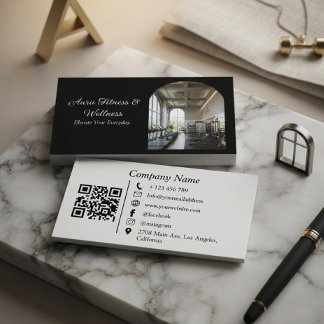 Minimalistisk arkitektonisk QR-kod för gym i svart Visitkort