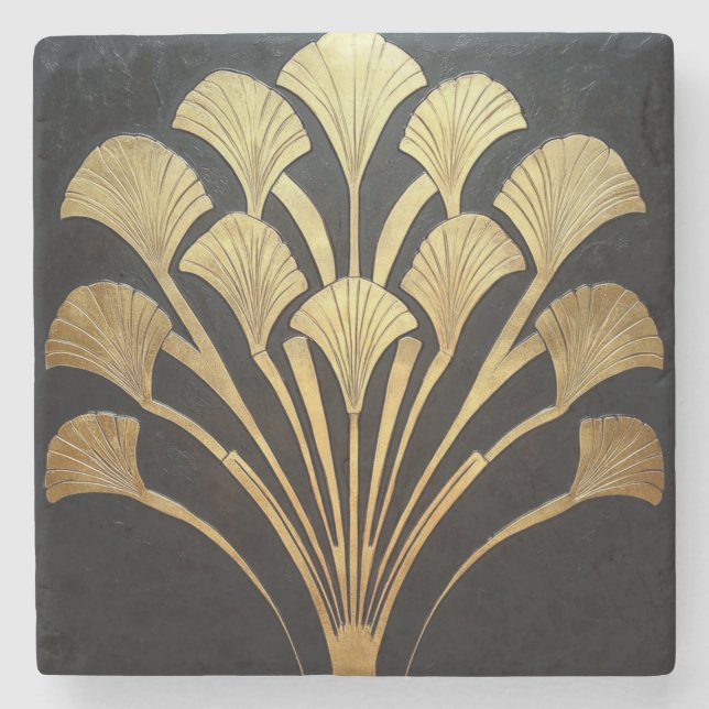 Minimalistisk Art Deco Sunburst Black och Guld Stenunderlägg (Framsidan)