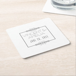 Minimalistisk Art Deco White Personligt bröllp Underlägg Papper Kvadrat