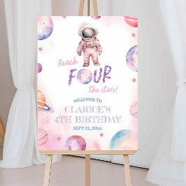 Minimalistisk Astronautflickas 4-års Välkomstskylt Poster