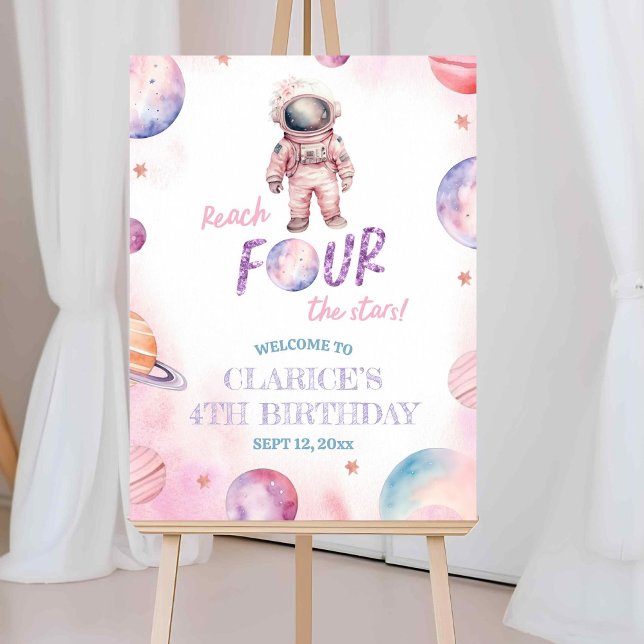 Minimalistisk Astronautflickas 4-års Välkomstskylt Poster (Skapare uppladdad)