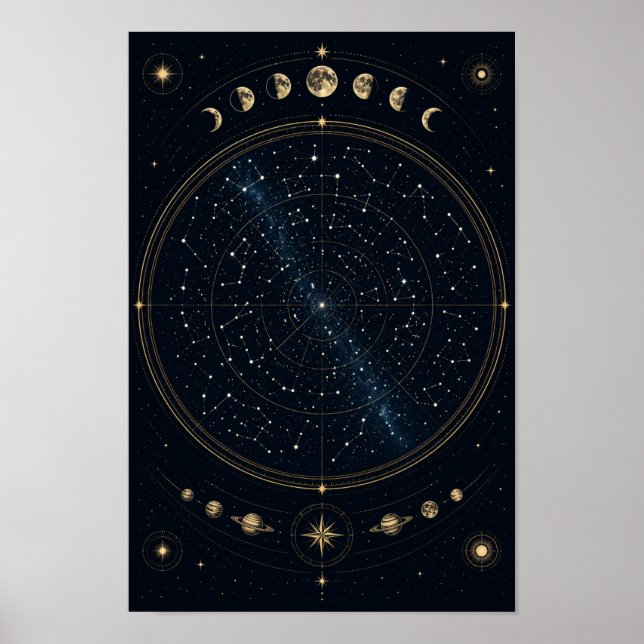 Minimalistisk astronomi stjärnkarta poster för mod (Framsidan)