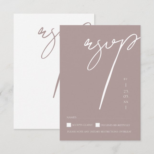 Minimalistisk Aubergine Script Typografi Bröllop OSA Kort (Fram/baksida)