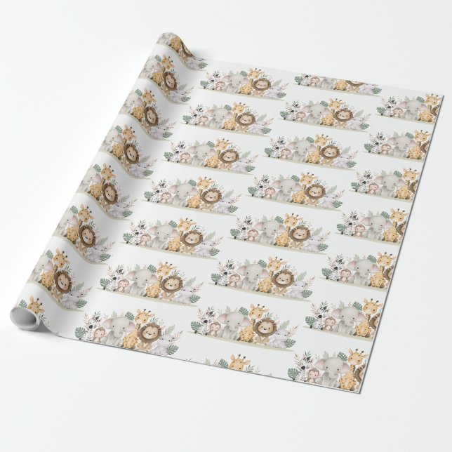 Minimalistisk äventyrs skogsdjur babyfirande presentpapper (Utrullad)