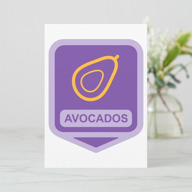 Minimalistisk Avocado Badge i Lila och Guld Inbjudningar (Skapare uppladdad)