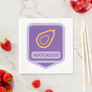 Minimalistisk Avocado Badge i Lila och Guld Pappersservett