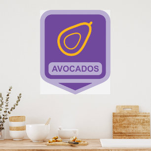 Minimalistisk Avocado Badge i Lila och Guld Poster