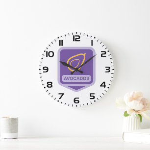 Minimalistisk Avocado Badge i Lila och Guld Stor Klocka