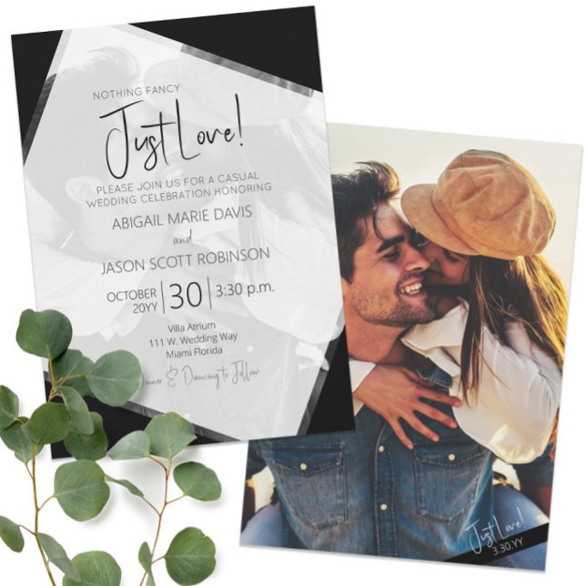 📸✨ Minimalistisk Avslappnad, svart och vitt Bröll Inbjudningar (📸✨Minimalist Casual Black and White Wedding Photo Invitation
)