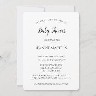 Minimalistisk B&W-babyvy för personlig Inbjudningar