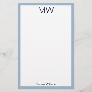 Minimalistisk Baby blue och vit monogrammad person Brevpapper