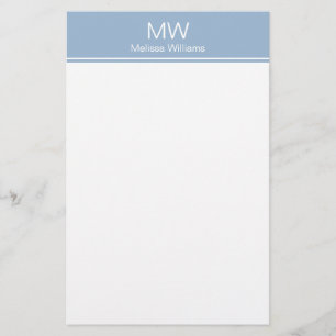 Minimalistisk Baby blue och vit Namn med Monogram Brevpapper