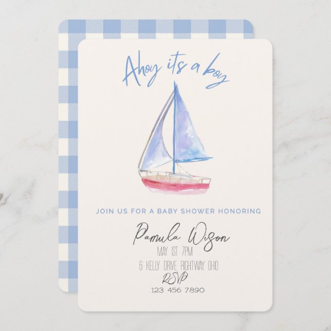 Minimalistisk baby boy baby shower  inbjudningar (Fram/baksida)