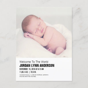 Minimalistisk Baby Foto Födelsekort Annonseringsko Meddelande Vykort