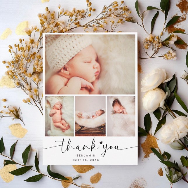 Minimalistisk Baby Shower 4 Foto Collage Tacksamhe Tack Kort (Skapare uppladdad)