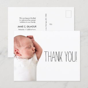 Minimalistisk Baby Shower Foto Tack Namn Meddelande Vykort