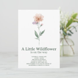 Minimalistisk baby shower-inbjudan med vilda blomm inbjudningar