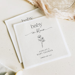 Minimalistisk baby shower-inbjudan med vilda blomm pappersservett