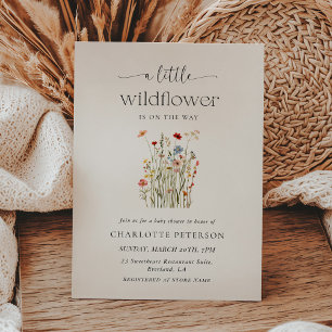 Minimalistisk baby shower-inbjudan med vildblomma inbjudningar